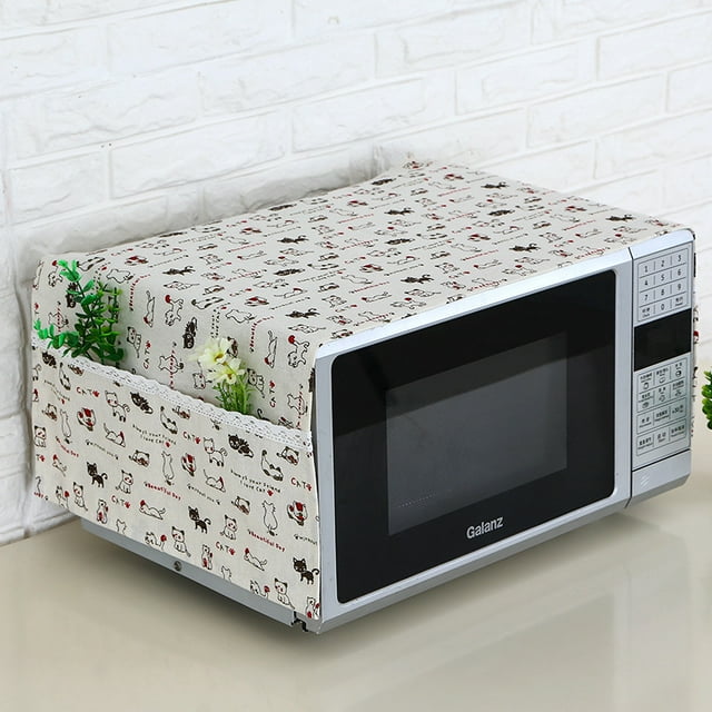 Housse de Protection pour Four à Micro-Ondes, Tissu en Lin Anti-Poussière avec Poches de Rangement (Chat)