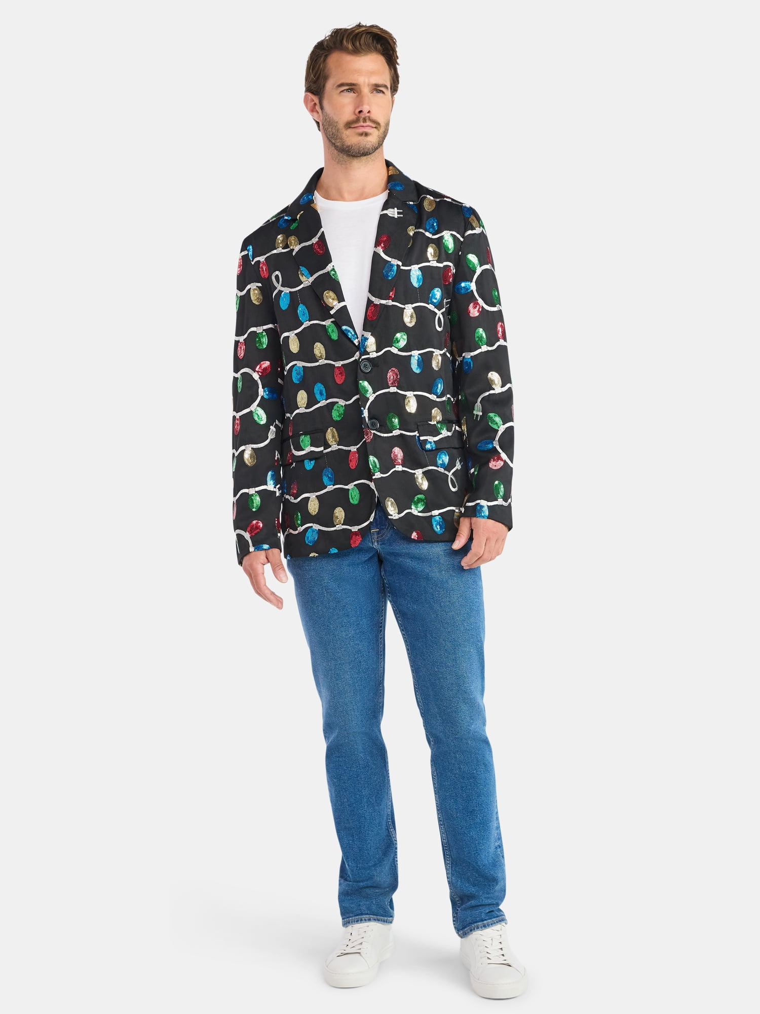 Jolly Knits Men's and Big Men's Sequin Christmas Suit Jacket Blazer, Sizes S-3XL