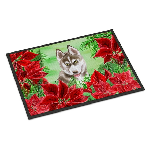 Carolines Treasures CK1344MAT Siberian Husky Grey Poinsettas Door Mat Indoor Rug or Outdoor Welcome Mat 18x27 Doormat