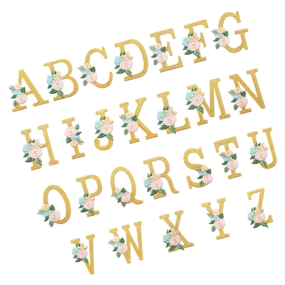 Lynono Co.,Ltd 26Pcs Embroidered Flower Letter Iron On Patches Appliques for Jackets Clothing