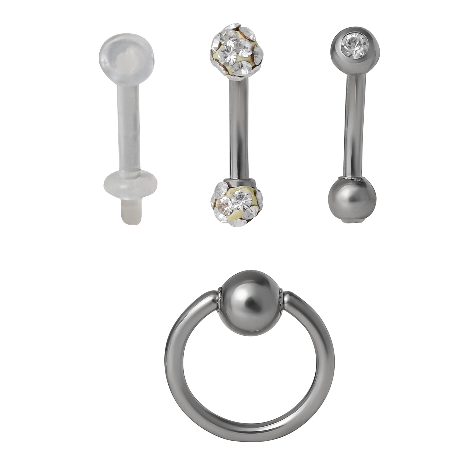 Women's 18 Gauge Stainless Steel Body Jewelry Set: Hoops, Studs, and Horseshoes