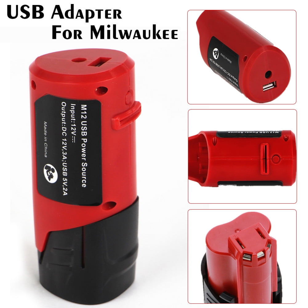 Safe Power Source Converter for Milwaukee Lithium Battery 12V M12 Adapter Tools ABS Safe Red Charger Portable Power Source Replacement