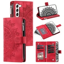 Mantto Crossbody Case for Samsung Galaxy A54 5G,Embossed Pattern PU Leather Zipper Pocket Magnetic Flip Holder ID Credit Card Slots Wallet Phone Case with Detachable Shoulder Strap,Red