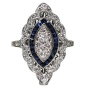 ELNEEYA Clearance Rings for Women Antique Filigree Victorian Sterling Silver Blue Sapphire Diamond Ring