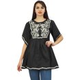 thumbnail image 4 of Phagun Women's Summer Aari Work Handkerchief Sleeve Cotton Black Tunic Top-6, 4 of 9