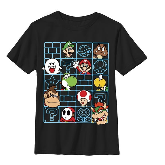 Boy's Nintendo Mario Characters Wall  Graphic Tee Black Medium