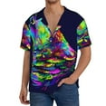 thumbnail image 3 of KLL Howling Wolf Print Men's Shirt Short Sleeve Button Down Summer Cuba Beach Shirts- Small, 3 of 7