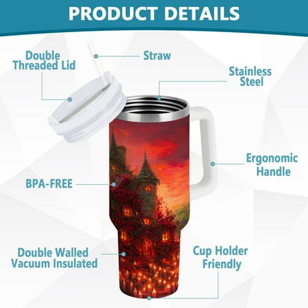

BZSMCE Tumbler 40oz Insulated Stainless Creative Rose Covered House Pattern Steel Water Bottles
