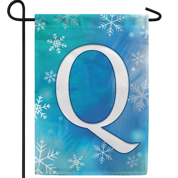 America Forever Winter Monogram Letter Q Garden Flag Vertical Double Sided 12.5 x 18 inches Blue Snowflake Winter Holiday Seasonal Flags for Outdoor, Yard, Porch Decoration Snowfall Garden Flag