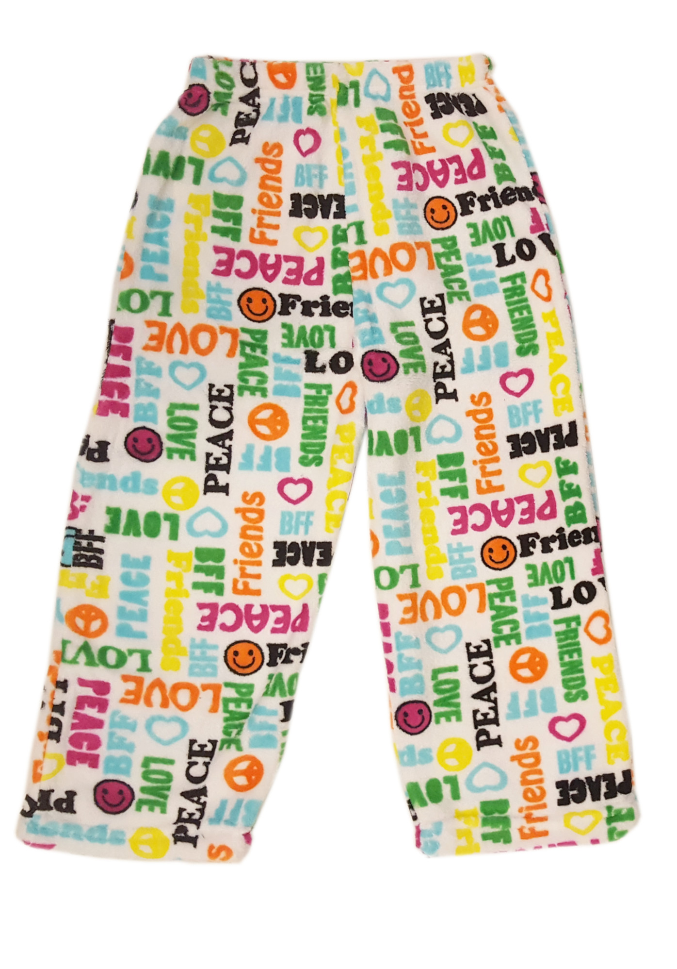 Confetti and Friends Fuzzy Plush Pants Friendship and Love (White