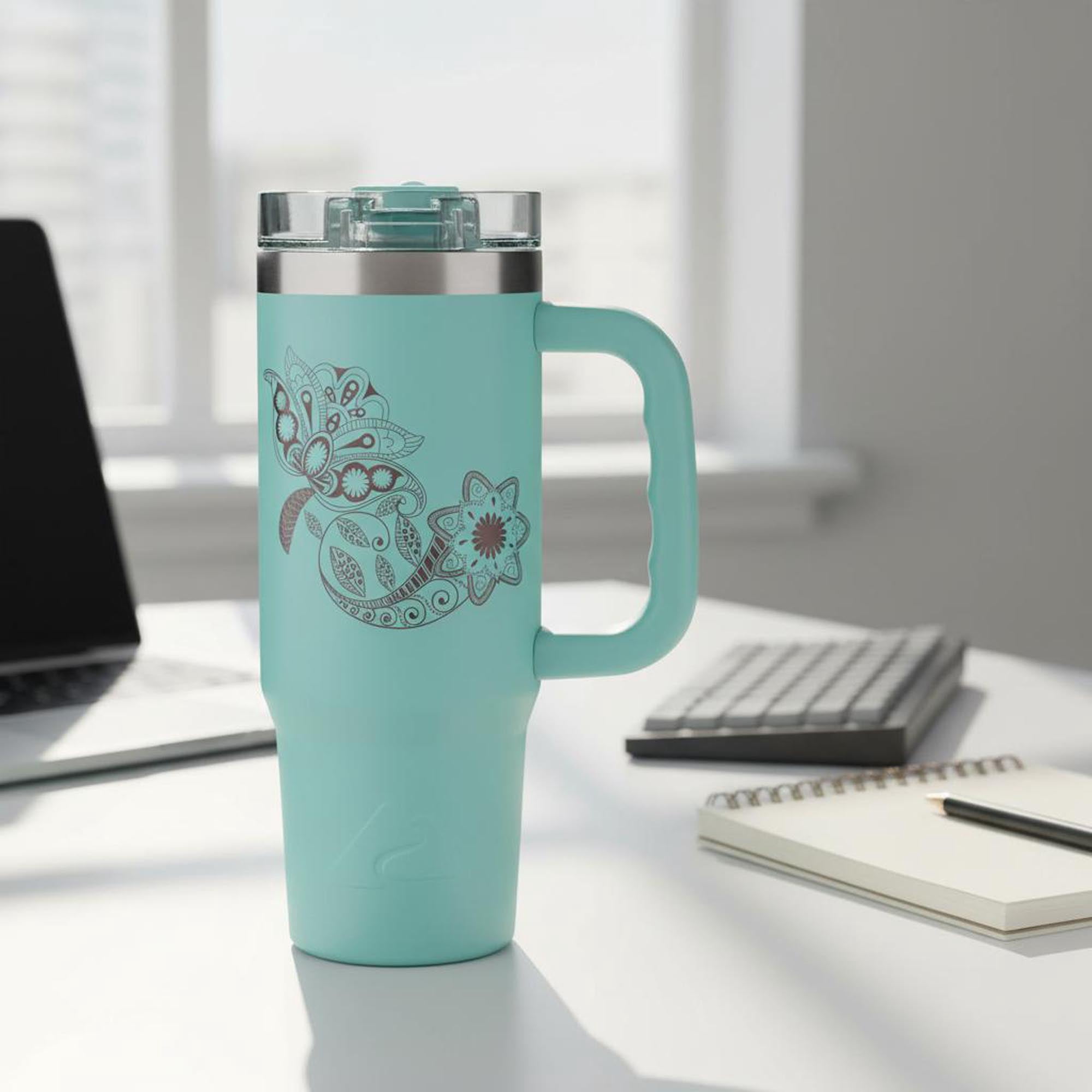 Ozark Trail 30 oz Stainless Steel Insulated Travel Tumbler with Handle and Flip Straw Lid, Turquoise