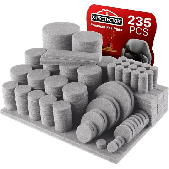 X-Protector Felt Furniture Pads - 235 Pcs Gray - Felt Pads for Furniture Feet - Protect Hard Floors