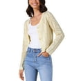 thumbnail image 4 of INSPIRE CHIC Women's Long Sleeve Button Down Knit Sweater Hollow Out V Neck Cropped Cardigans S Beige, 4 of 6