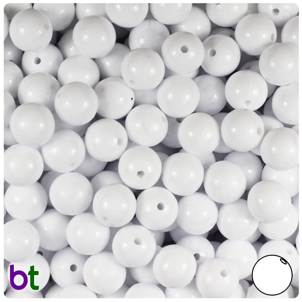 BeadTin White Opaque 10mm Round Plastic Beads (150pcs)