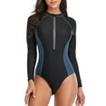 thumbnail image 2 of Long Sleeve One Piece Bathing Suit for Women Rash Guard Swimsuit Zipper Front Surfing Athletic Swimwear UPF 50+, 2 of 8