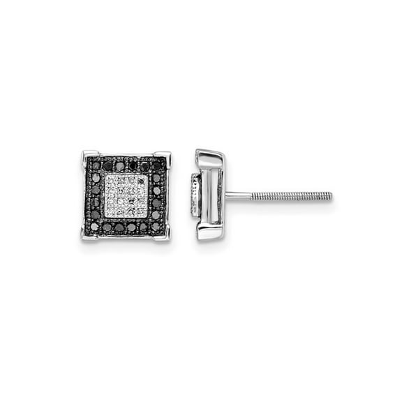 1/3 Carat (Ctw) Black & White Square Diamond Earrings in Sterling Silver for Women