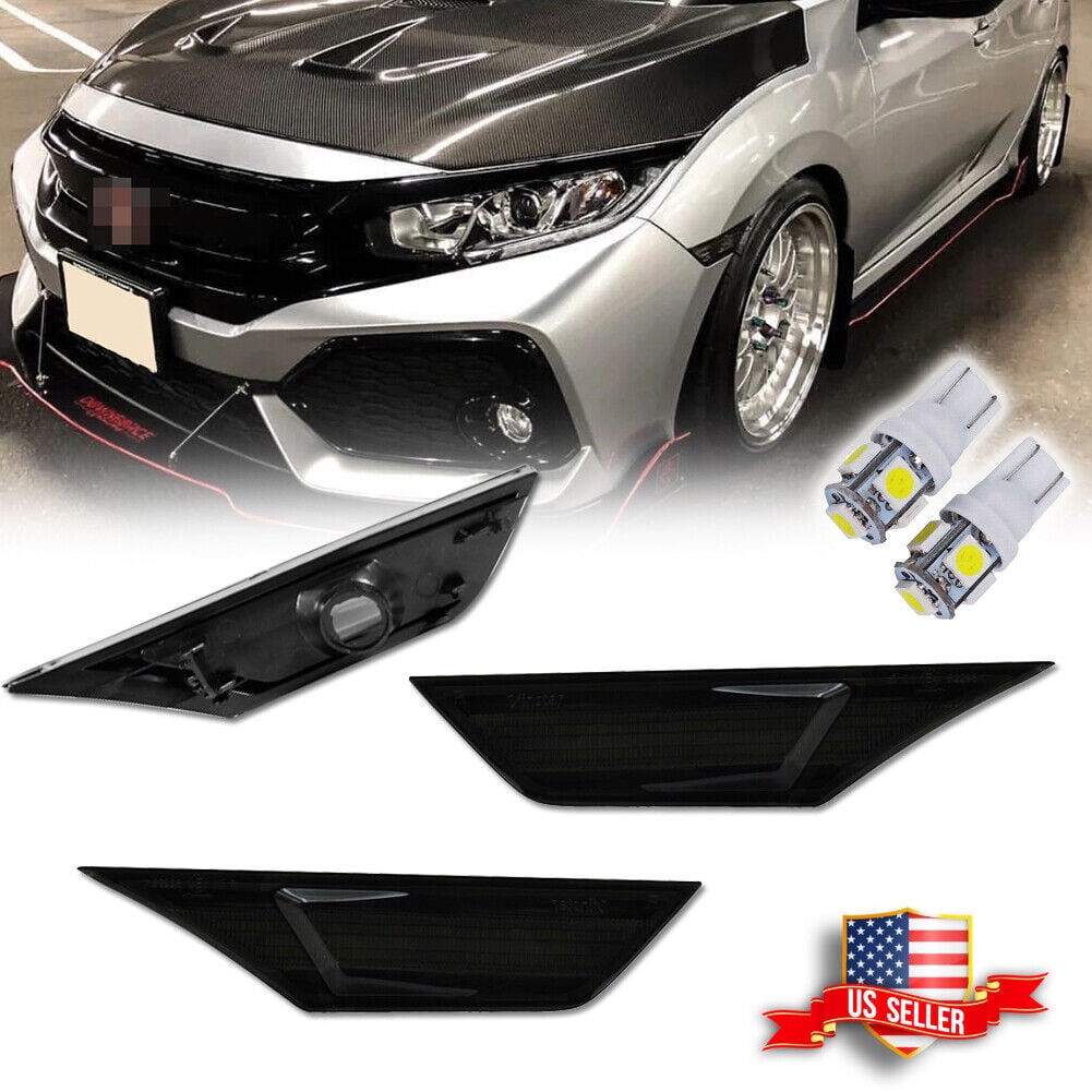 GTINTHEBOX 2x Smoked White Side Marker Light Turn Signal Lamps For 20162021 Honda Civic Type R
