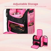 Byootique Soft Sided Makeup Backpack Portable Travel Barber Cosmetic Storage Organizer Travel with Heat Isolation Side Pocket Removable Pouch for Makeup Artist Hairstylist, Pink
