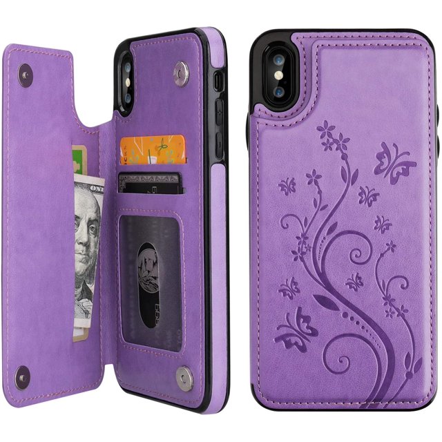 Compatible for iPhone 6 Wallet Case with Card Holder, Embossed Butterfly Premium PU Leather Double Magnetic Buttons Flip Shockproof Protective Case Cover for iPhone