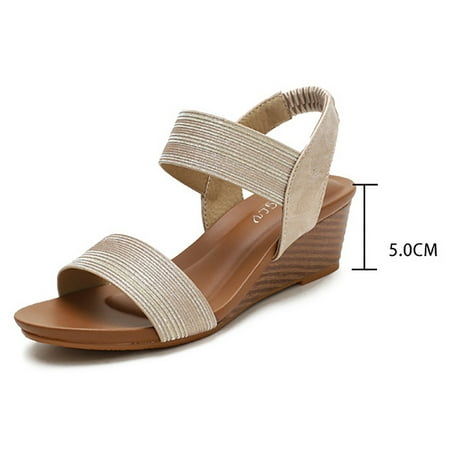

TOWED22 Wedge Sandals For Women Women s Strappy Wedges Open Toe Ankle Strap Sandals Comfort Dress Shoes Gold