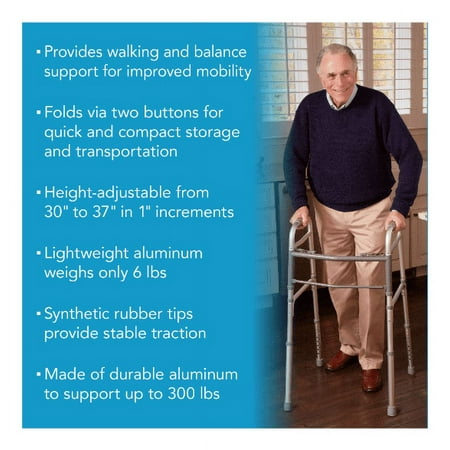 Carex Aluminium Folding Walker for Adults with Height Adjustable Legs, 300 lb Weight Capacity