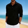 thumbnail image 2 of Busydd Long Sleeve Shirts for Men Solid Color Vacation Summer Shirts Fashion Button Turndown Collar Men's Shirts M, 2 of 9