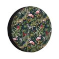 thumbnail image 1 of Saiise Flamants Roses et Feuilles de Palmier Imprimé Housse de Pneu en Cuir Imperméable, Protecteur de Roue Durable pour Jeep Wrangler, RV, SUV, Camion, et Remorques de Voyage-17 Pouces, 1 of 6
