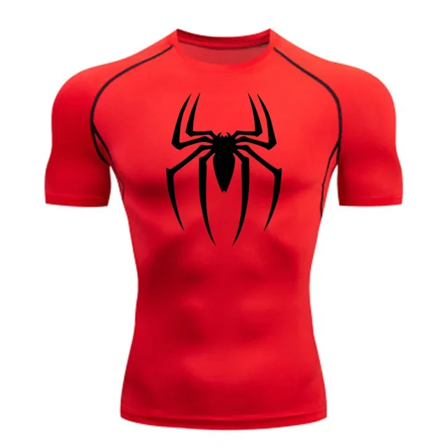 Men‘s Spider Print Compression Shirt Quick Dry T-Shirt Gym Running Jersey Breathable Short Sleeve Spring Summer M-3XL