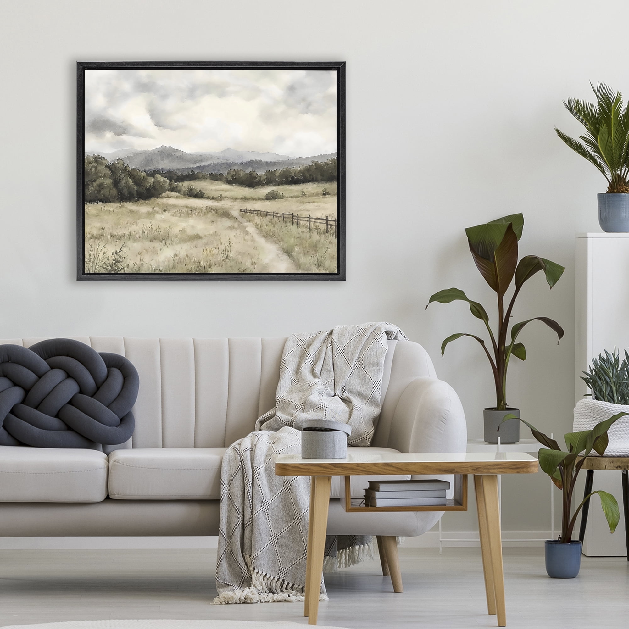 Stupell Industries Muted Trail Along Fence Black Framed Floater Canvas Wall Art, design by Riley B