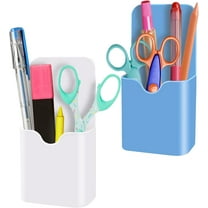 2 Pack Magnetic Marker Holder, Magnet Pen Holder for Whiteboard Fridge, Magnetic Holders Pencil Cup Storage Organizer for Home Office Metal Cabinets and Locker, 2 Colors: Blue and White