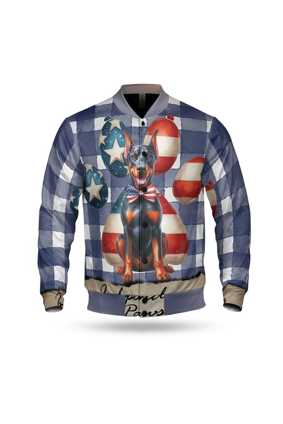 Patriotic Doberman Pinscher 4th of July Independence Paws All Over Print 3D Baseball Jacket Doberman Dog Lover Gifts Bomber Jacket Softball - 02010
