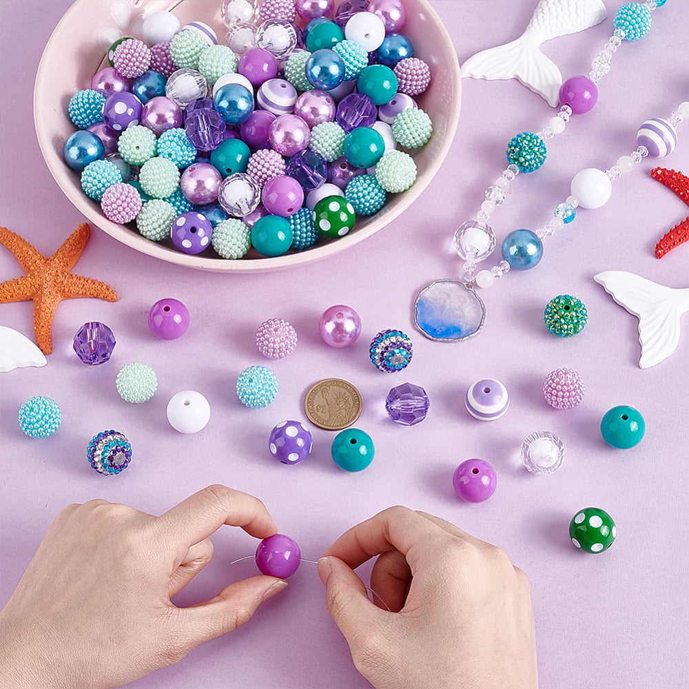 DIY Round Beads Findings Kits including Transparent Acrylic Beads Plastic Imitation Pearl Beads Resin Rhinestone Beads Mixed Color 18~20mm