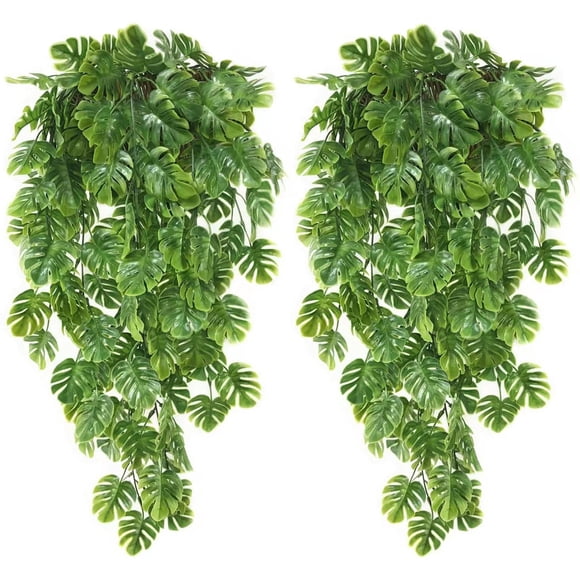 2 Pieces Artificial Fake Ivy Plants Fake Tropical Monstera Palm Leaves for Indoor Outdoor Home Garden Wall Decor Artificial Hanging Vines