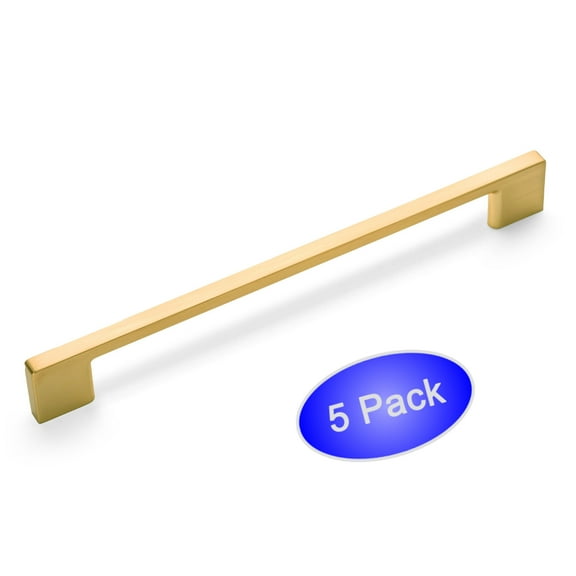5 Pack - Cosmas 11244-160BG Brushed Gold Modern Cabinet Hardware Handle Pull - 6-5/16" Inch (160mm) Hole Centers
