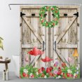 thumbnail image 1 of HVEST Strawberry and Mushroom Shower Curtain for Bathroom,Country Wildflower with Fruit Green Leaf Wreath on Barn Door Fabric Shower Curtain with Hooks,Farmhouse Bathroom Curtain Shower Set, 60x72 inc, 1 of 5