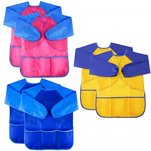 Jolik 6 Pack Kids Art Smocks Children Waterproof Artist Painting Aprons with Long Sleeve and 3 Pockets for Age 3-8 Years