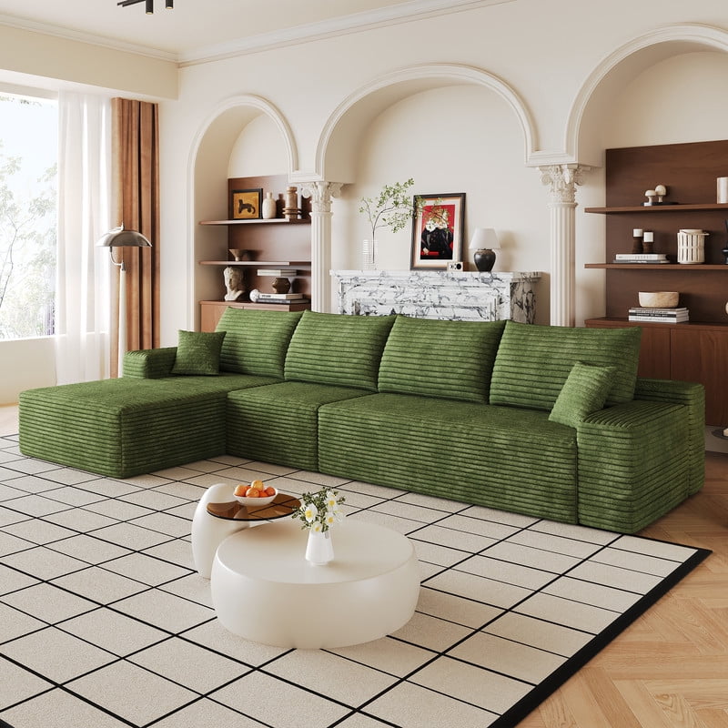 135" Cloud Sectional Sofa with Left Facing Chaise, Modern Modular Deep Seat Couch, Plush Corduroy Upholstered Sofa for Living Room, Bedroom, Apartment, No Assembly Required
