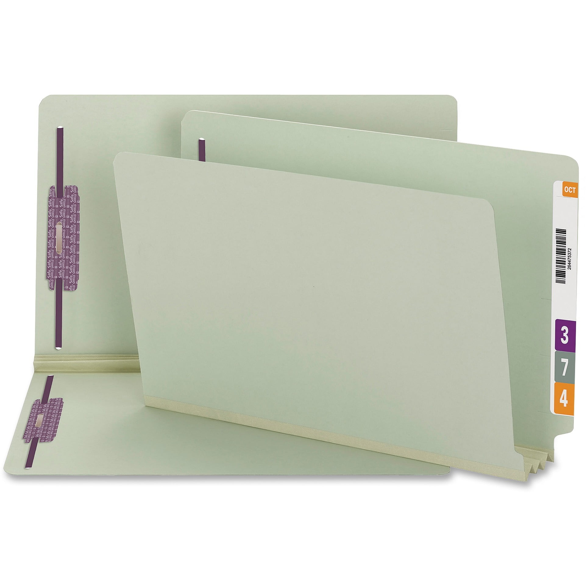 Smead File Folders with SafeShield Fastener, Gray, Green, 25 / Box