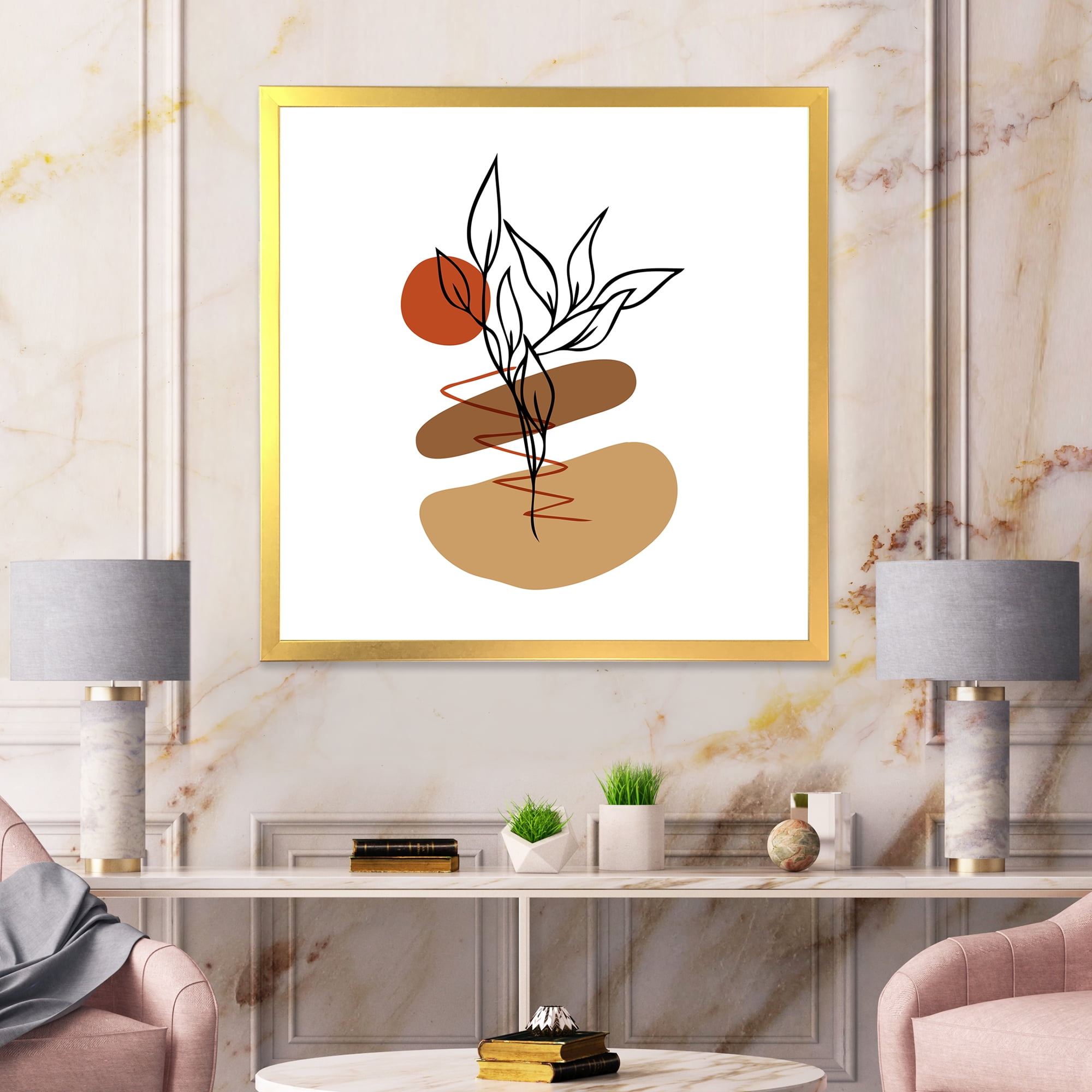 Designart 'Abstract Flowers Plants With Elementary Shapes II' Modern Framed Art Print