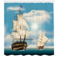 thumbnail image 3 of Vintage Boat Shower Curtain, Ships Sailing in the Ocean in a Clear Sunny Day Antique Nautical Seascape, Fabric Bathroom Set with Hooks, 69W X 75L Inches Long, Multicolor, by Ambesonne, 3 of 3