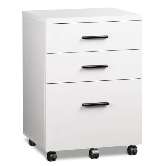 GALAXHERO 3-Drawer Wood File Cabinet, Rolling Under Desk Filing Cabinet for Home Office, Printer Stand with Wheels, White