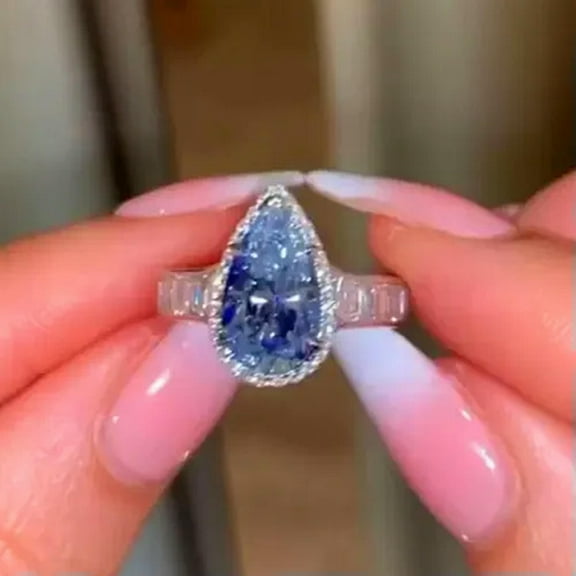 Luxury 925 Silver Ring Pear Cut Cubic Zircon Women Engagement Gift Sz 6-10