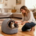 thumbnail image 4 of Portable Warm Cat Cave Bed, Soft Plush Hooded Pet Calming Nest - Washable Removable Cushion for Indoor Cats, Small Dogs, Winter Sleeping (13x15.7 Inches), 4 of 4