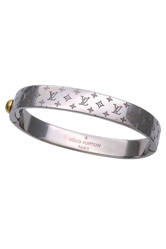 Pre-Owned Louis Vuitton Men's Metal Cuff Nanogram Bangle, Silver, M00250, Monogram,... (Fair)