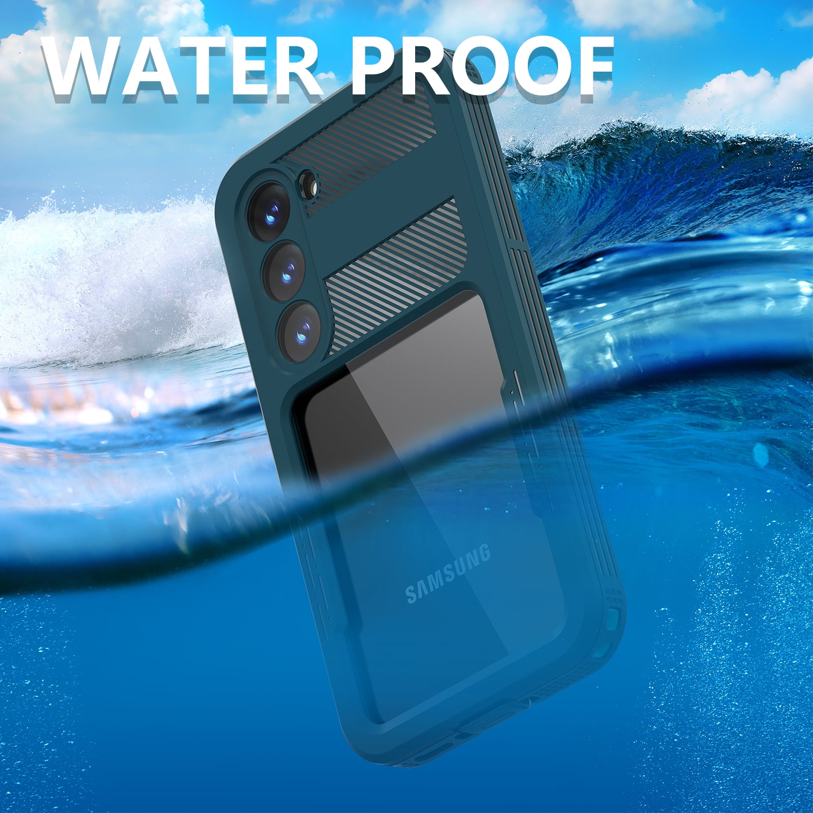 SaniMore for Samsung Galaxy S23 6.1" 2023 Case with Built-in Screen Protector, IP68 Waterproof & Dustproof & Anti-scratch [Wireless Charging] Heavy Duty Full Protective Cover for Galaxy S23, Grassblue