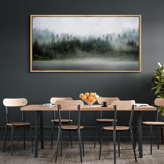 IDEA4WALL Extra Large Framed Canvas Print Wall Art Fog-Enshrouded Green Forest Fine Art Antique Wall Decorative Rustic Pine Trees Landscape Painting Artwork for Rooms - 60"x30"