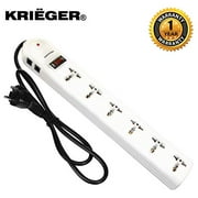 KRIEGER Universal Power Strip AC 220-240V Surge Protector with Heavy Duty German Schuko Plug for Computer, Printers, 6 Universal AC Outlets