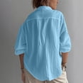 thumbnail image 4 of hoksml Women's Cotton Linen V Neck Blouse, Roll-Up Sleeve Henley Casual Shirt, Loose Fit Top for Daily and Office Wear, 4 of 9