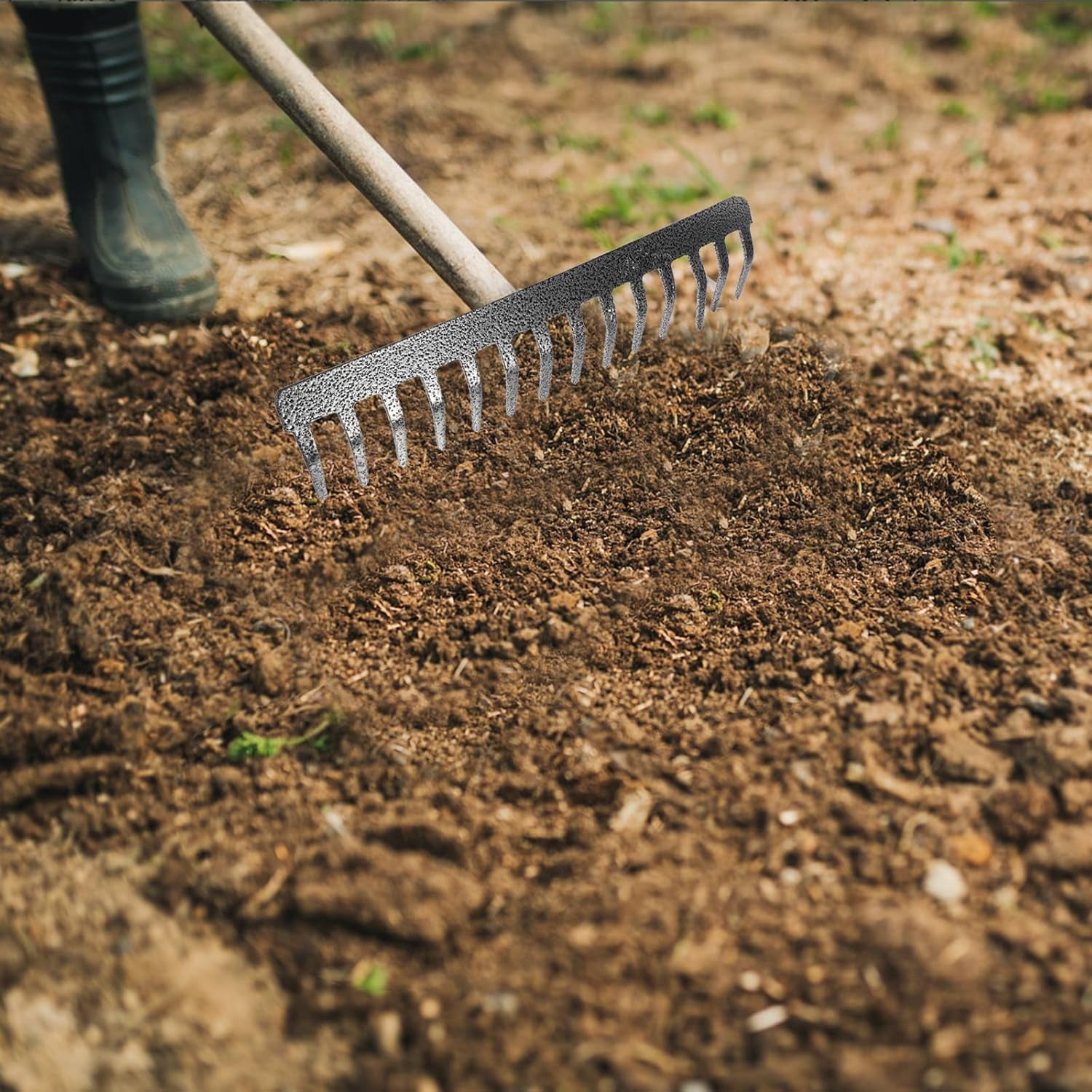 14-tooth steel garden rake head, heavy-duty metal rake alternative for lawn and leaf cleaning, sturdy gardening tool for soil loosening and yard maintenance random style