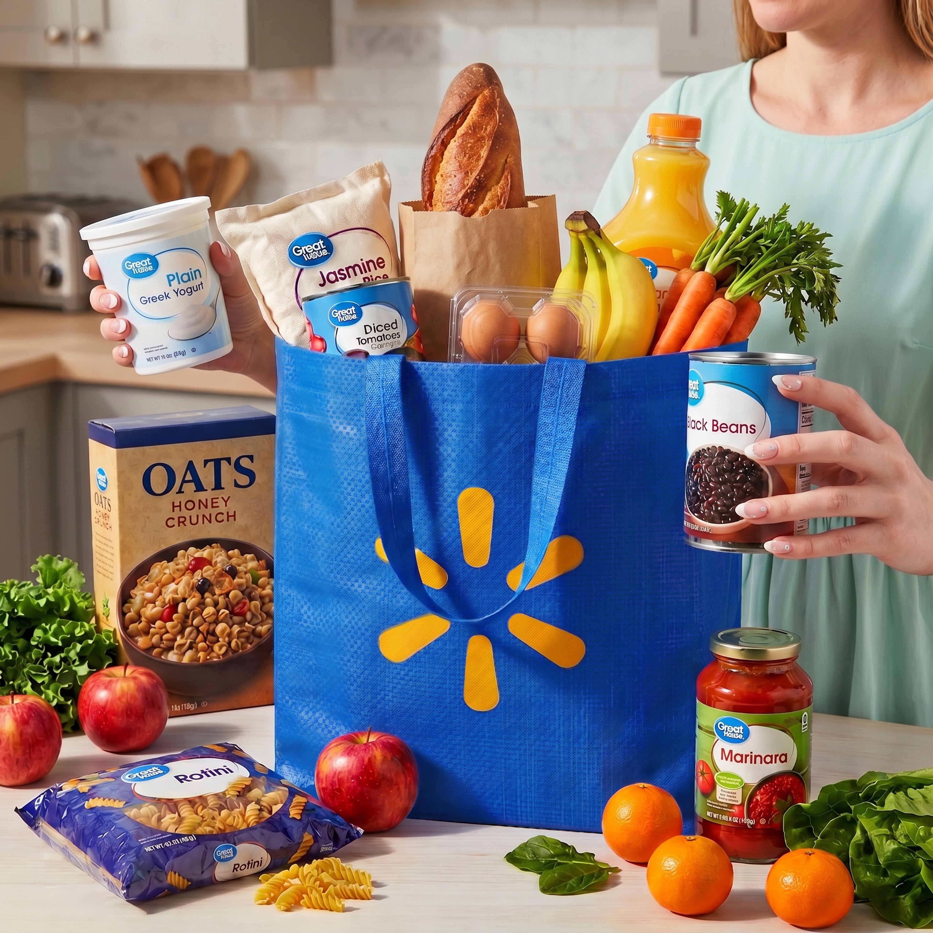 Walmart Reusable Shopping Bag, Foldable Grocery Tote Bag, Blue